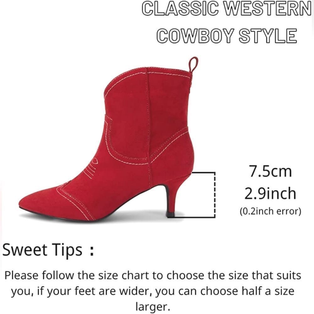 (39-4525) COUTGO  Womens Western Pointed Toe Ankle Boots Kitten Heel Sz 8